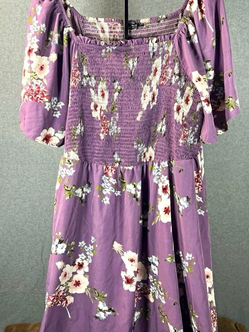 BloomChic Lavender Floral Smocked Off-Shoulder Maxi Dress